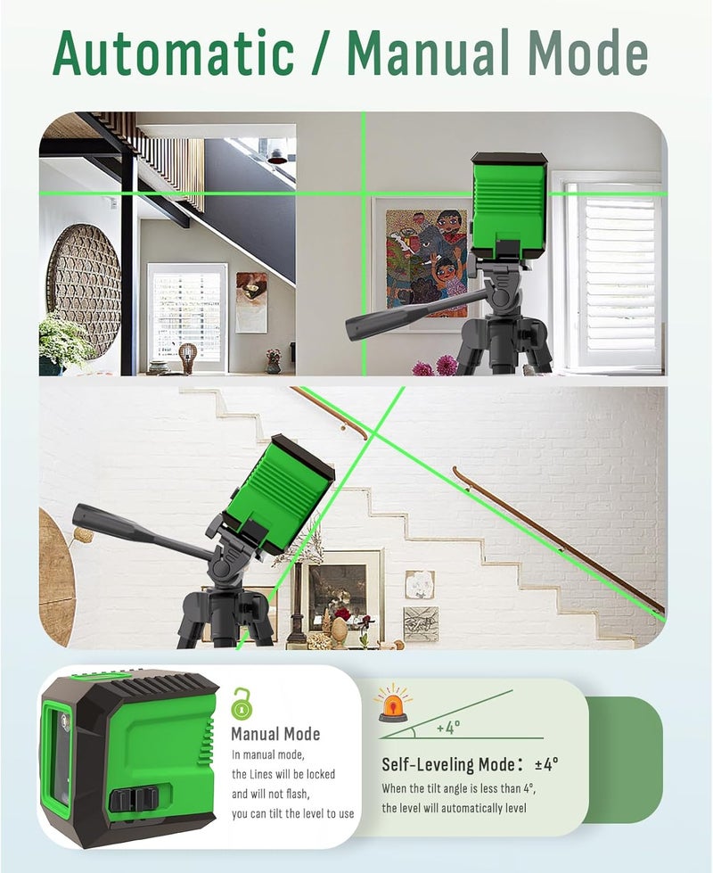 Lusweimi Laser Level with 50” Tripod, 360° Self Leveling Cross Line Laser Level, Green Beam Horizontal and Vertical Line leveler Tool for Hanging Pictures, Home Renovation with 4 AA Batteries & Carry Pouch - Image 2